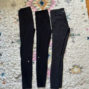 Bundle of THREE different black lululemon leggings size 6 28”